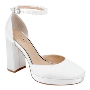 Jewel Badgley Mischka Women's Noble Bridal Block Heel Pumps Ivory Size 9 M